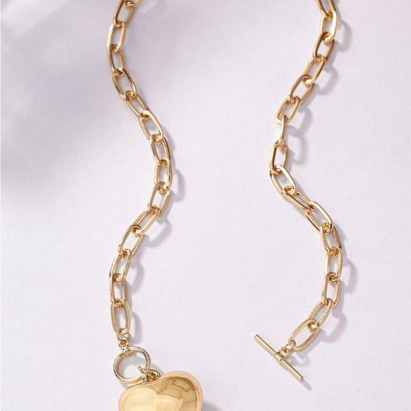 Chunky Chain OT Necklace With Large Smooth Surface Heart For Women - Picture 5 of 5